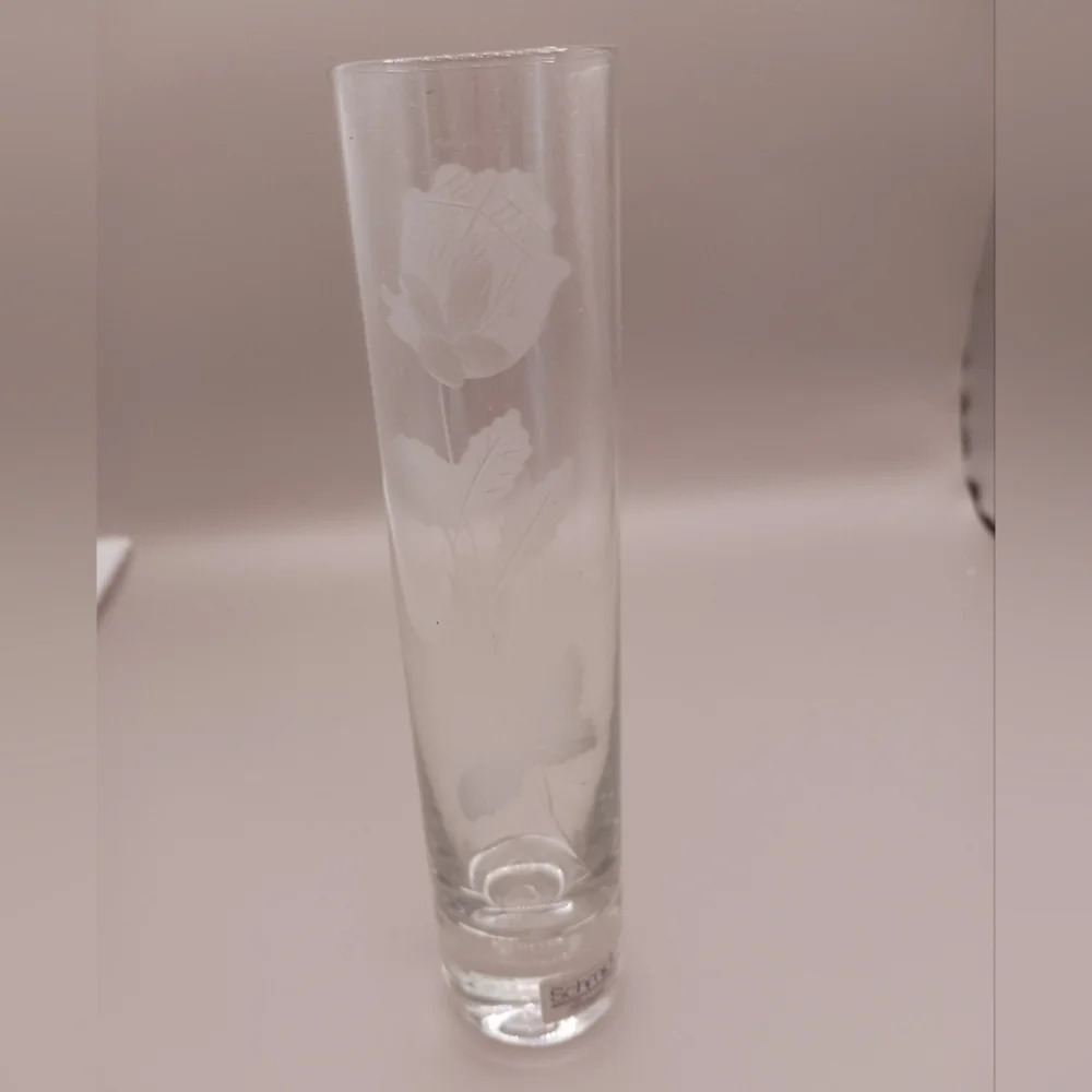 Rose bud etched glass bud vase